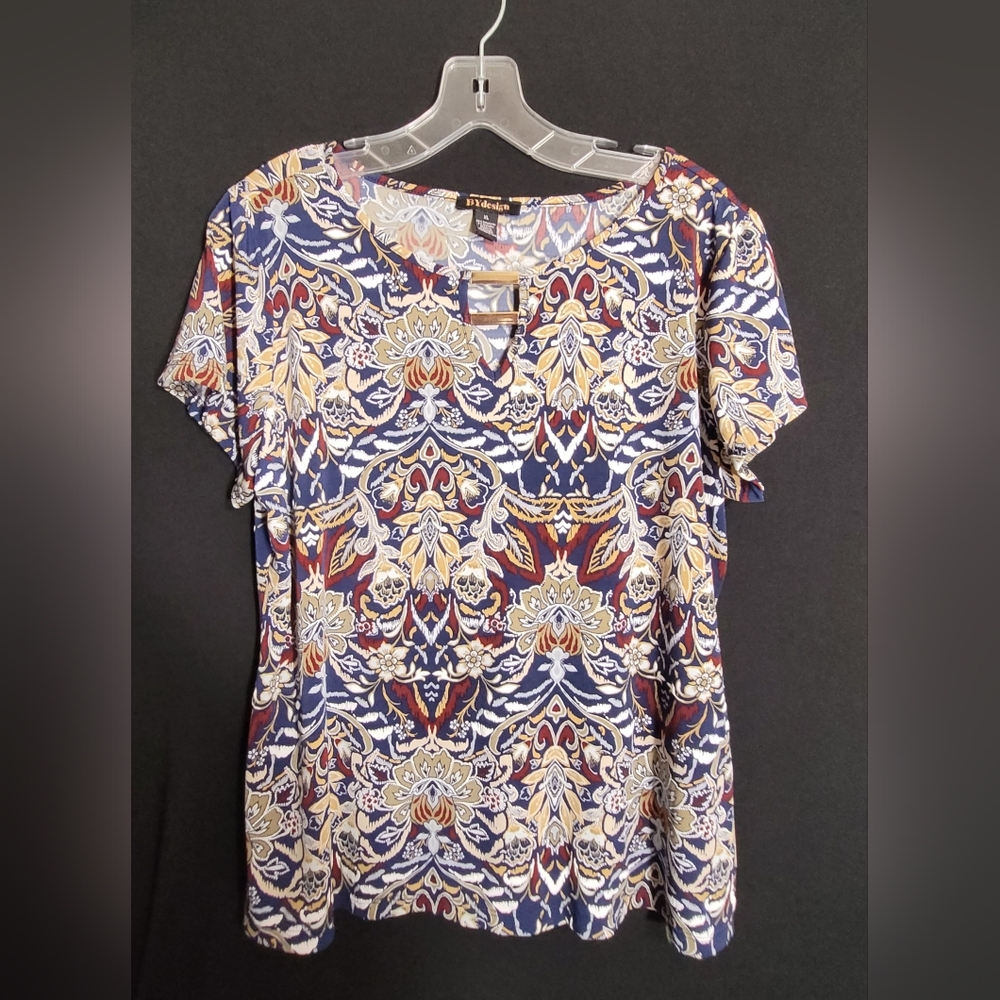 BYdesign Graphic Navy Blue Colorful Short Sleeve Blouse
